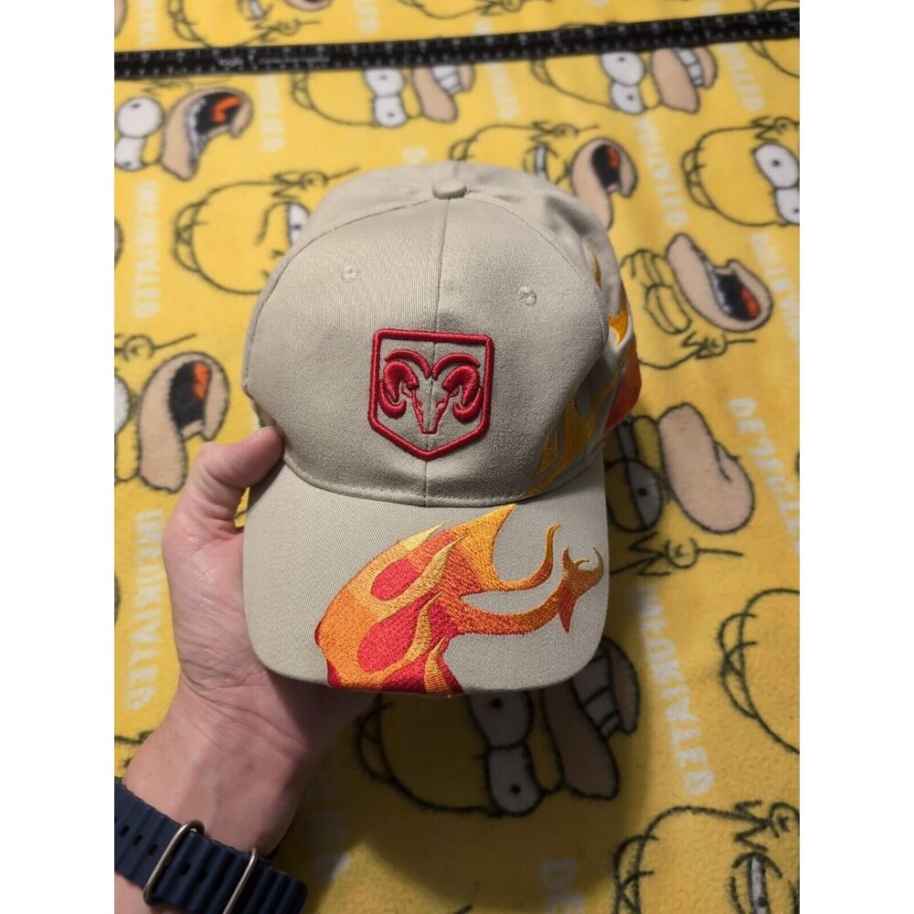 Vintage Dodge Ram Truck Y2K Flames Fire Baseball Cap Hat Royal Gate Embroidered